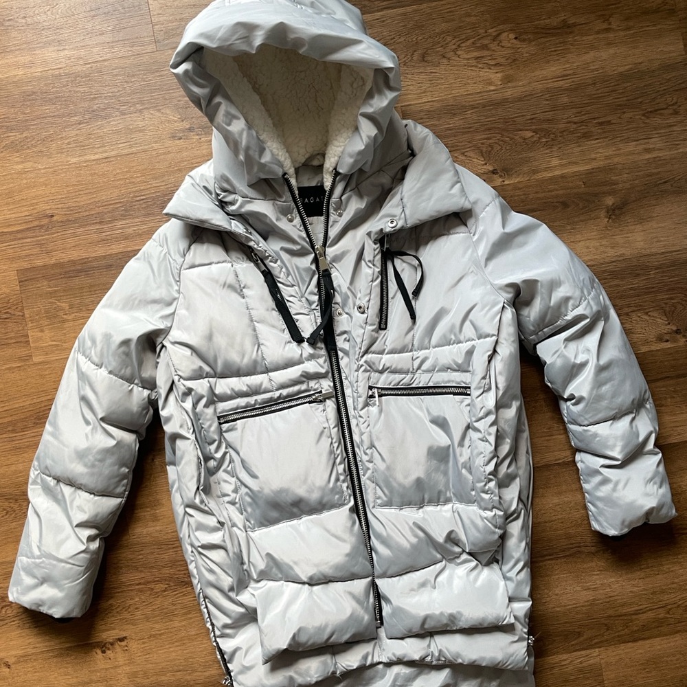 Bagatelle Silver Gray Puffer Jacket with Hood and Quilted Design